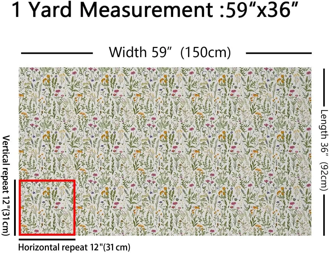 Feelyou Floarl Upholstery Fabric by The Yard, Farmhouse Flowers Pattern Reupholstery Fabric for Chairs, Garden Floral Botanical Decorative Waterproof Outdoor Fabric, 2 Yards, Purple Green