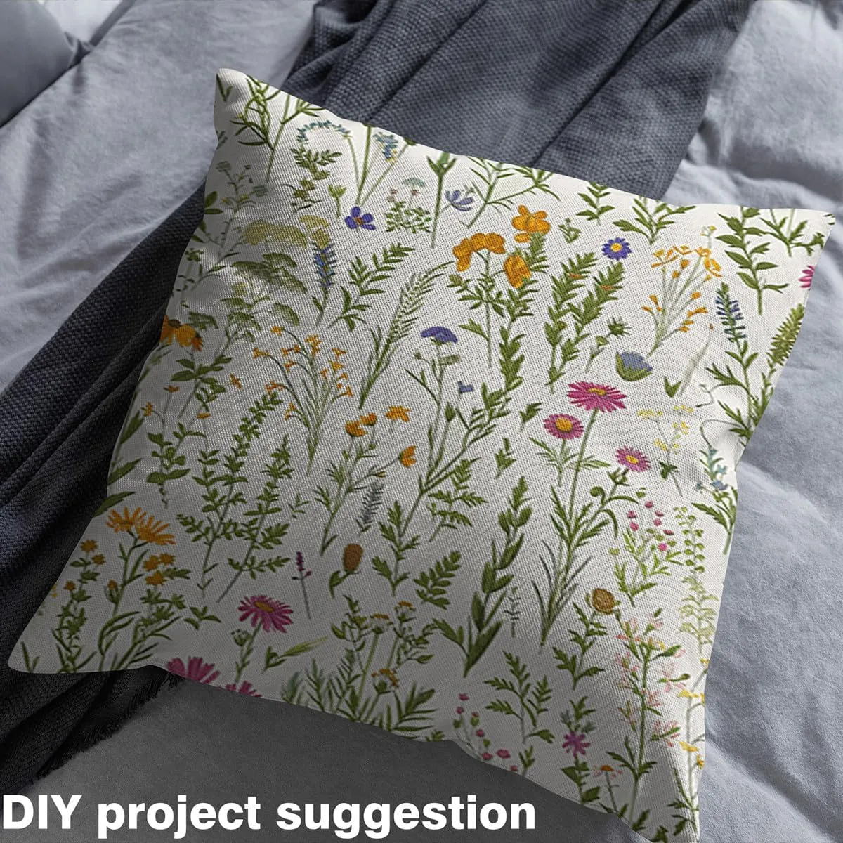 Feelyou Floarl Upholstery Fabric by The Yard, Farmhouse Flowers Pattern Reupholstery Fabric for Chairs, Garden Floral Botanical Decorative Waterproof Outdoor Fabric, 2 Yards, Purple Green