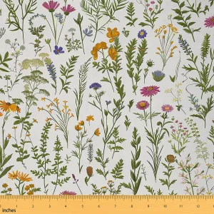Feelyou Floarl Upholstery Fabric by The Yard, Farmhouse Flowers Pattern Reupholstery Fabric for Chairs, Garden Floral Botanical Decorative Waterproof Outdoor Fabric, 2 Yards, Purple Green