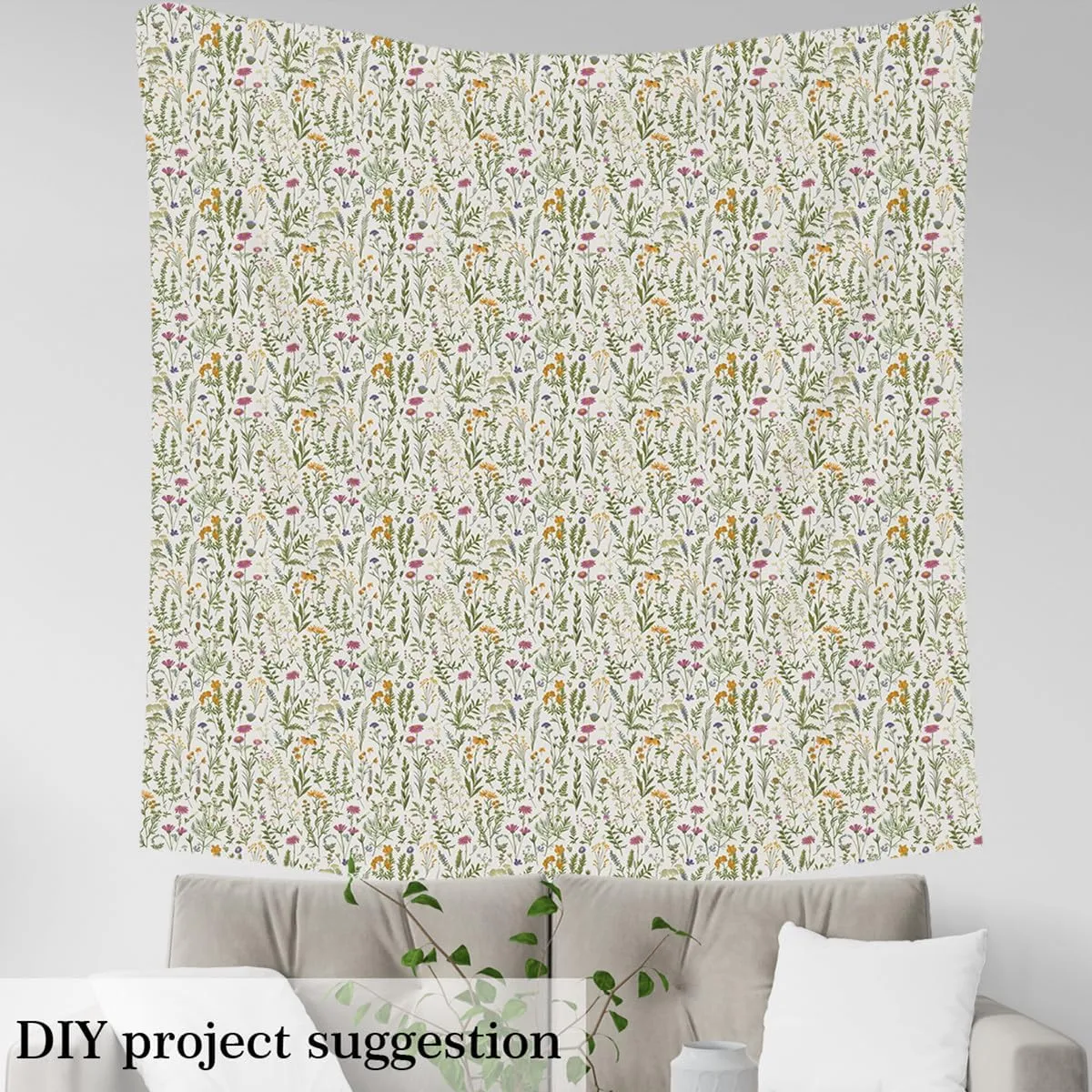 Feelyou Floarl Upholstery Fabric by The Yard, Farmhouse Flowers Pattern Reupholstery Fabric for Chairs, Garden Floral Botanical Decorative Waterproof Outdoor Fabric, 2 Yards, Purple Green
