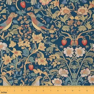 Feelyou Flower Upholstery Fabric for Chairs 3 Yard Birds Fabric by The Yard Strawberries Waterproof Outdoor Fabric for Chairs Boys Girls Teens Room Decor Lake Blue Reupholstery Fabric Decor