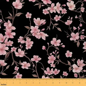 Feelyou Flower Upholstery Fabric for Chairs 5 Yard Vintage Flower Fabric by The Yard Botanical Floral Printed Waterproof Outdoor Fabric Room Decor Black and Pink Reupholstery Fabric Decor