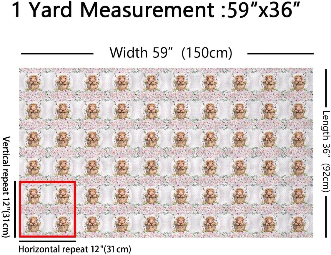 Feelyou Highland Cow Fabric by The Yard Cute Farm Animals Floral Upholstery Fabric for Chairs, Highland Cattle Pink Decorative Waterproof Outdoor Fabric, 2 Yards