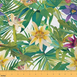 Feelyou Lily Floral Decorative Waterproof Outdoor Fabric 2 Yards Tropical Leaves Botanical Fabric by The Yard Romantic Garden Upholstery Fabric for Chairs Outdoor Fabric Outdoor Fabric