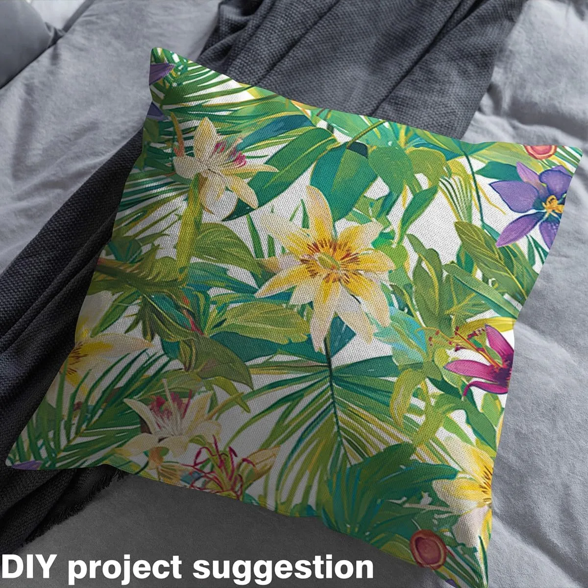Feelyou Lily Floral Decorative Waterproof Outdoor Fabric 2 Yards Tropical Leaves Botanical Fabric by The Yard Romantic Garden Upholstery Fabric for Chairs Outdoor Fabric Outdoor Fabric