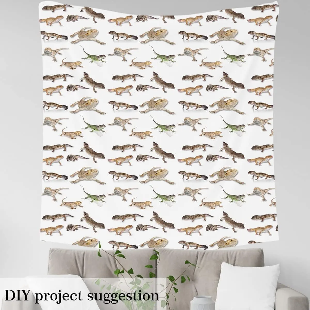 Feelyou Lizard Upholstery Fabric for Chairs, Reptile Fabric by The Yard, Lizard Family Nature Animal Wildlife Decorative Fabric for Upholstery and Home DIY Projects, 2 Yards, Brown White