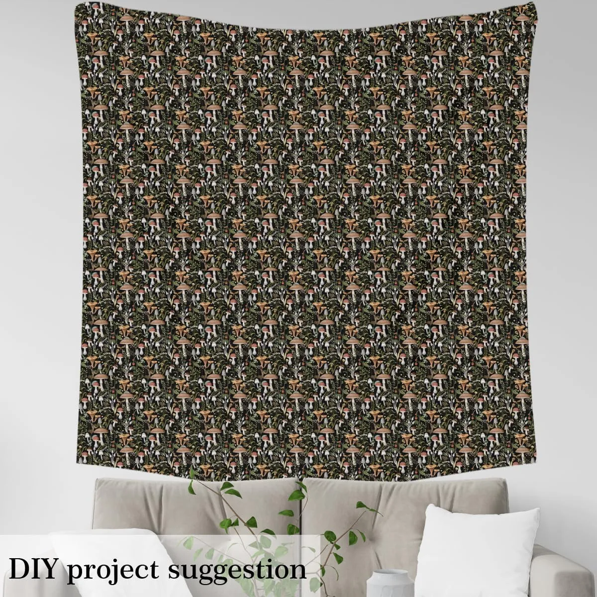 Feelyou Mushroom Fabric for Decoration,Kawaii Fungus Nature Burgundy Plant Outdoor by The Yard,Wild Botanical Leaves Room Decor and Upholstery,5 Yard Wild Mushroom Stuff