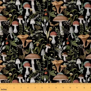 Feelyou Mushroom Fabric for Decoration,Kawaii Fungus Nature Burgundy Plant Outdoor by The Yard,Wild Botanical Leaves Room Decor and Upholstery,5 Yard Wild Mushroom Stuff