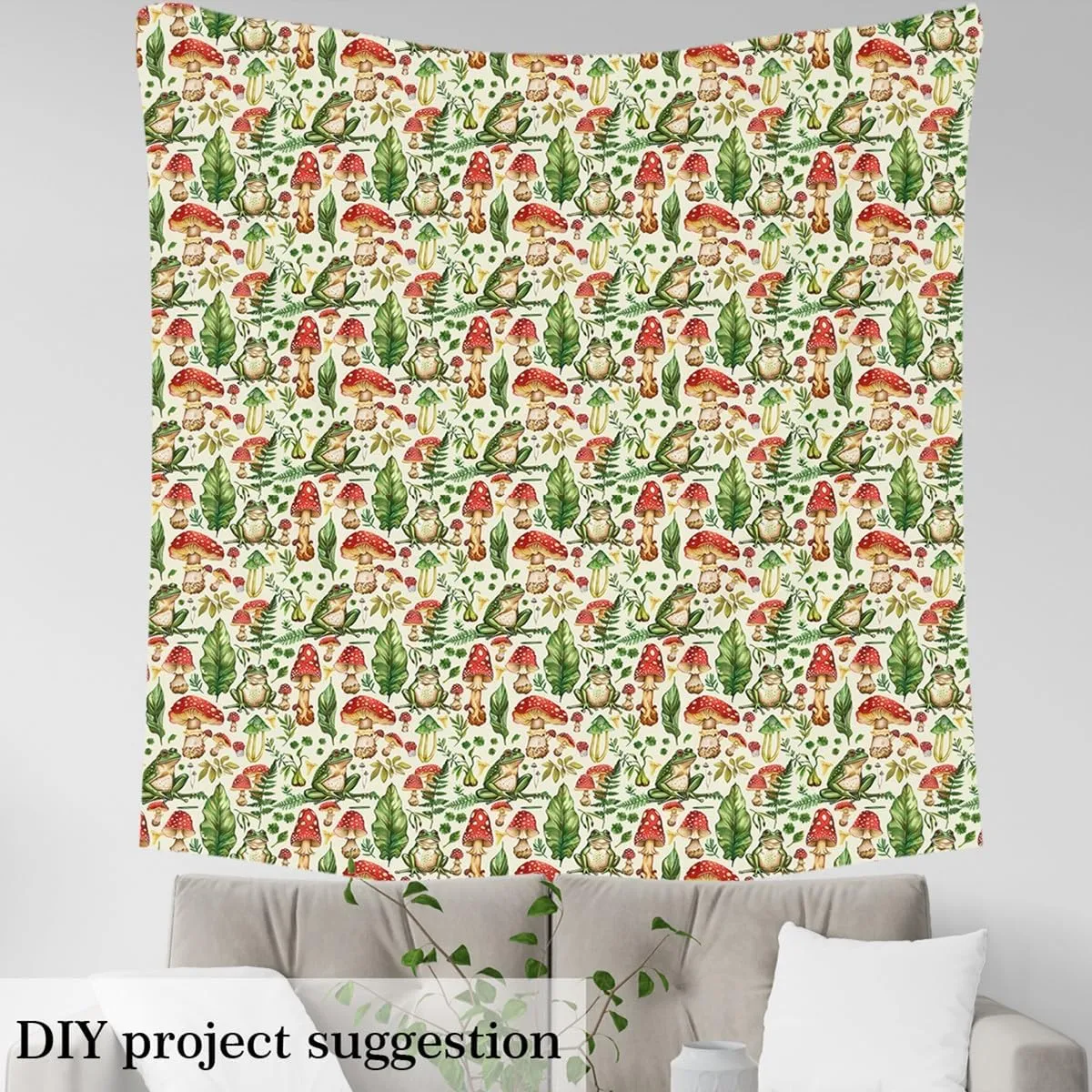 Feelyou Mushroom Upholstery Fabric for Chairs 3 Yard Kawaii Fungus Fabric by The Yard Kids Wild Mushroom Stuff Waterproof Outdoor Fabric for Chairs Cute Frog Reupholstery Fabric Decor