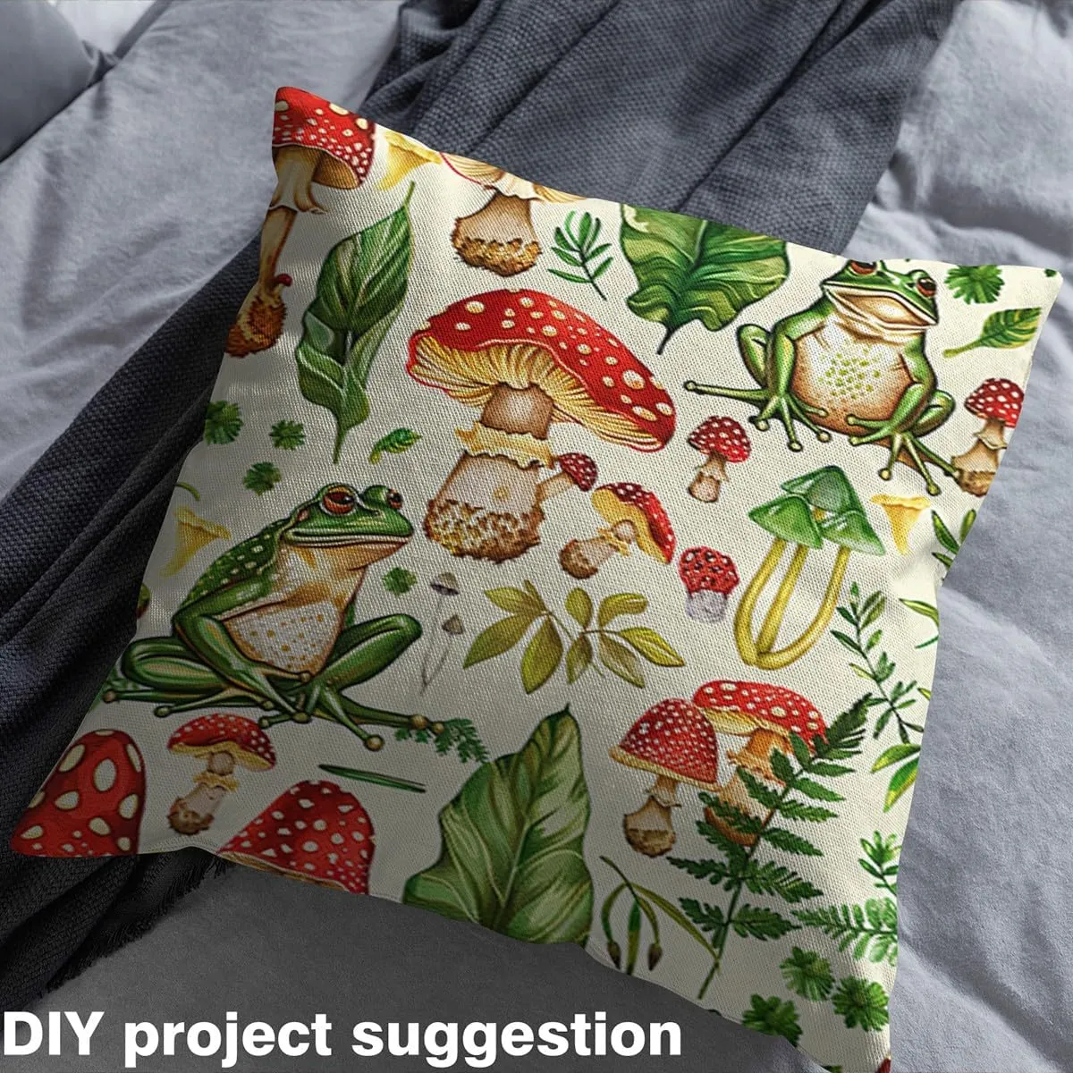 Feelyou Mushroom Upholstery Fabric for Chairs 3 Yard Kawaii Fungus Fabric by The Yard Kids Wild Mushroom Stuff Waterproof Outdoor Fabric for Chairs Cute Frog Reupholstery Fabric Decor