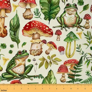 Feelyou Mushroom Upholstery Fabric for Chairs 3 Yard Kawaii Fungus Fabric by The Yard Kids Wild Mushroom Stuff Waterproof Outdoor Fabric for Chairs Cute Frog Reupholstery Fabric Decor
