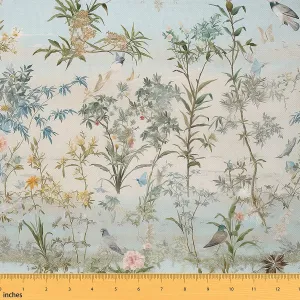 Feelyou Nature Theme Upholstery Fabric for Chairs 5 Yard Leaf Pattern Fabric by The Yard Birds Waterproof Outdoor Fabric for Chairs Boys Girls Teens Room Decor Sky Blue Reupholstery Fabric Decor