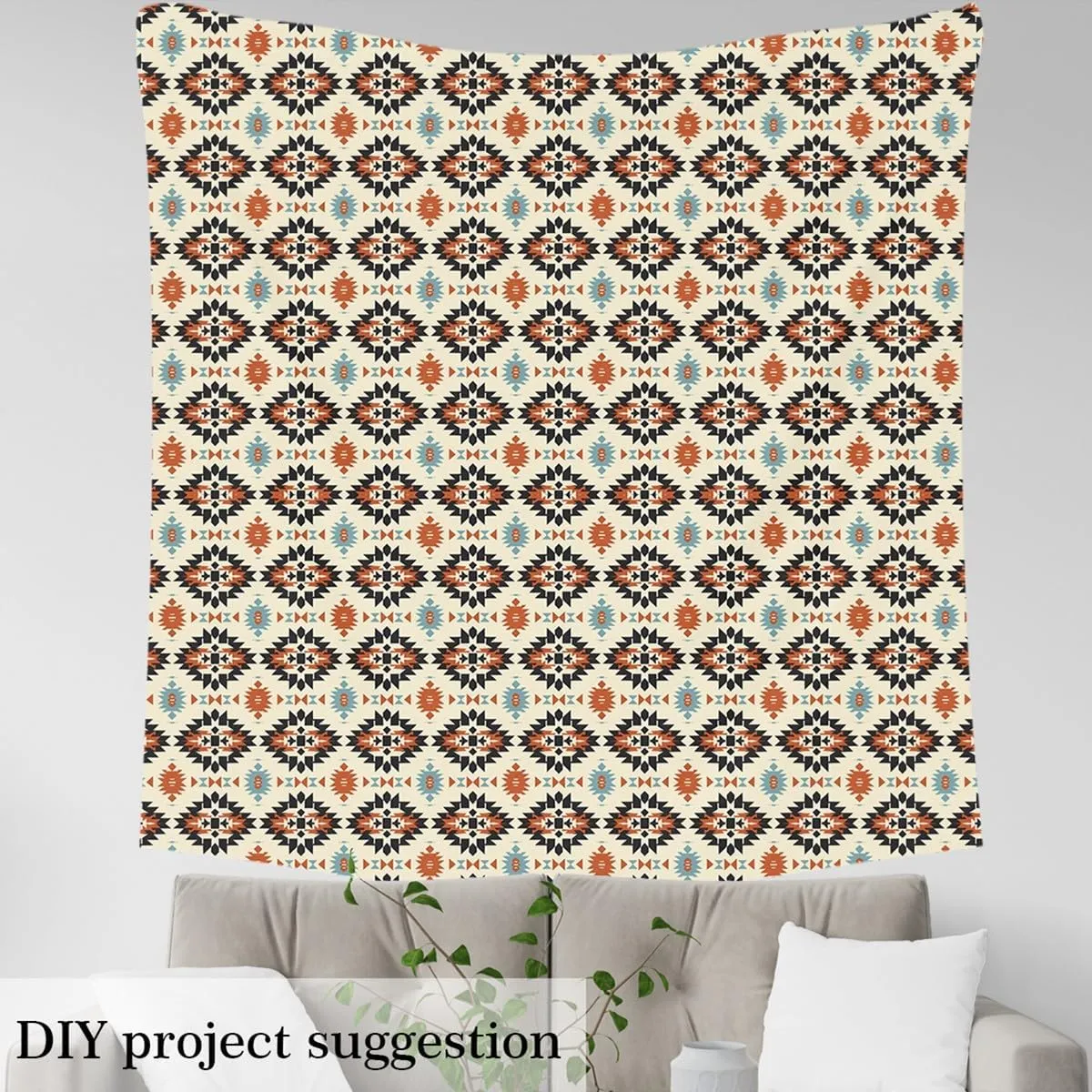 Feelyou Orange Southwestern Upholstery Fabric for Chairs 1 Yard Geometric Fabric by The Yard Tribal Native American Indian Design Decorative Waterproof Fabric Decor Exotic Stripe Line Outdoor Fabric