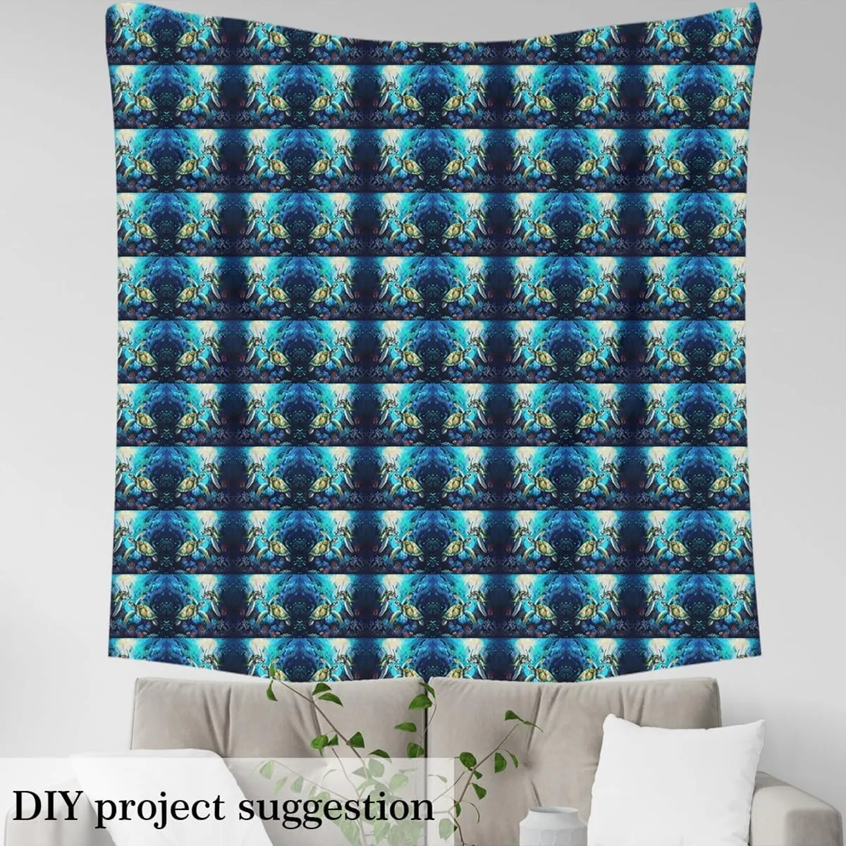 Feelyou Sea Turtle Decorative Waterproof Fabric 1 Yard Ocean by The Yard for Children Sea Creature Underwater World Seaweed Coral Fish Upholstery for Chairs Blue Outdoor Fabric