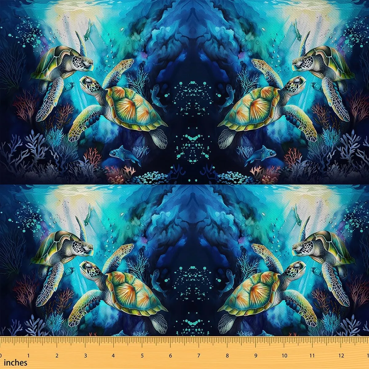 Feelyou Sea Turtle Decorative Waterproof Fabric 1 Yard Ocean by The Yard for Children Sea Creature Underwater World Seaweed Coral Fish Upholstery for Chairs Blue Outdoor Fabric