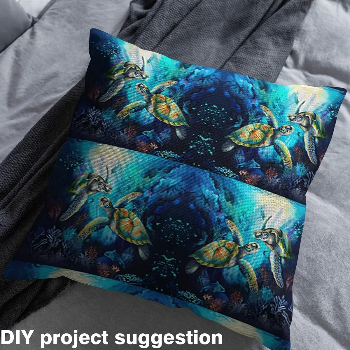 Feelyou Sea Turtle Decorative Waterproof Fabric 1 Yard Ocean by The Yard for Children Sea Creature Underwater World Seaweed Coral Fish Upholstery for Chairs Blue Outdoor Fabric