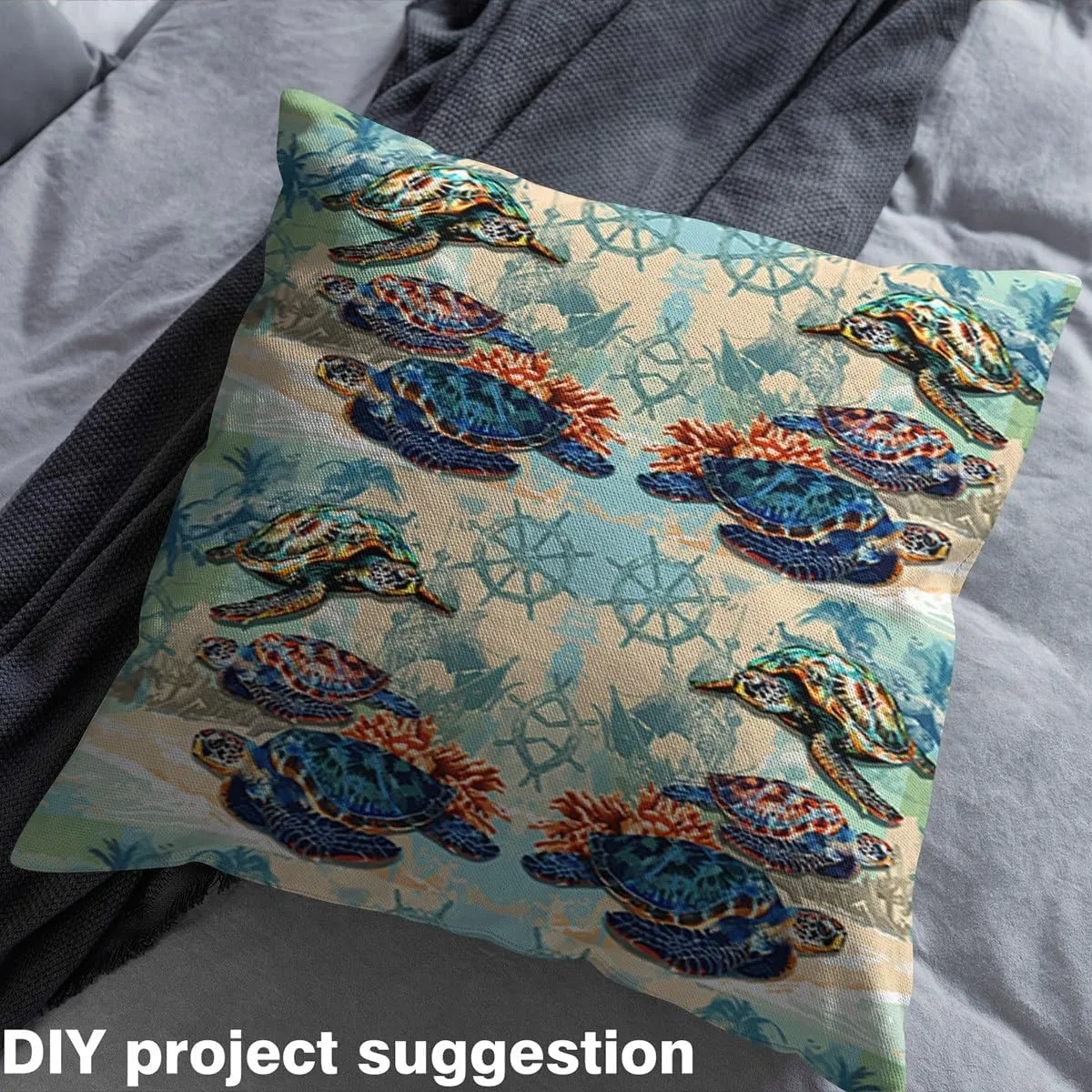 Feelyou Sea Turtle Upholstery Fabric for Chairs Compass Fabric by The Yard for Kids Boys Girls Nautical Decorative Waterproof Outdoor Fabric Ocean Sea Adventure Outdoor Fabric Room 1 Yard