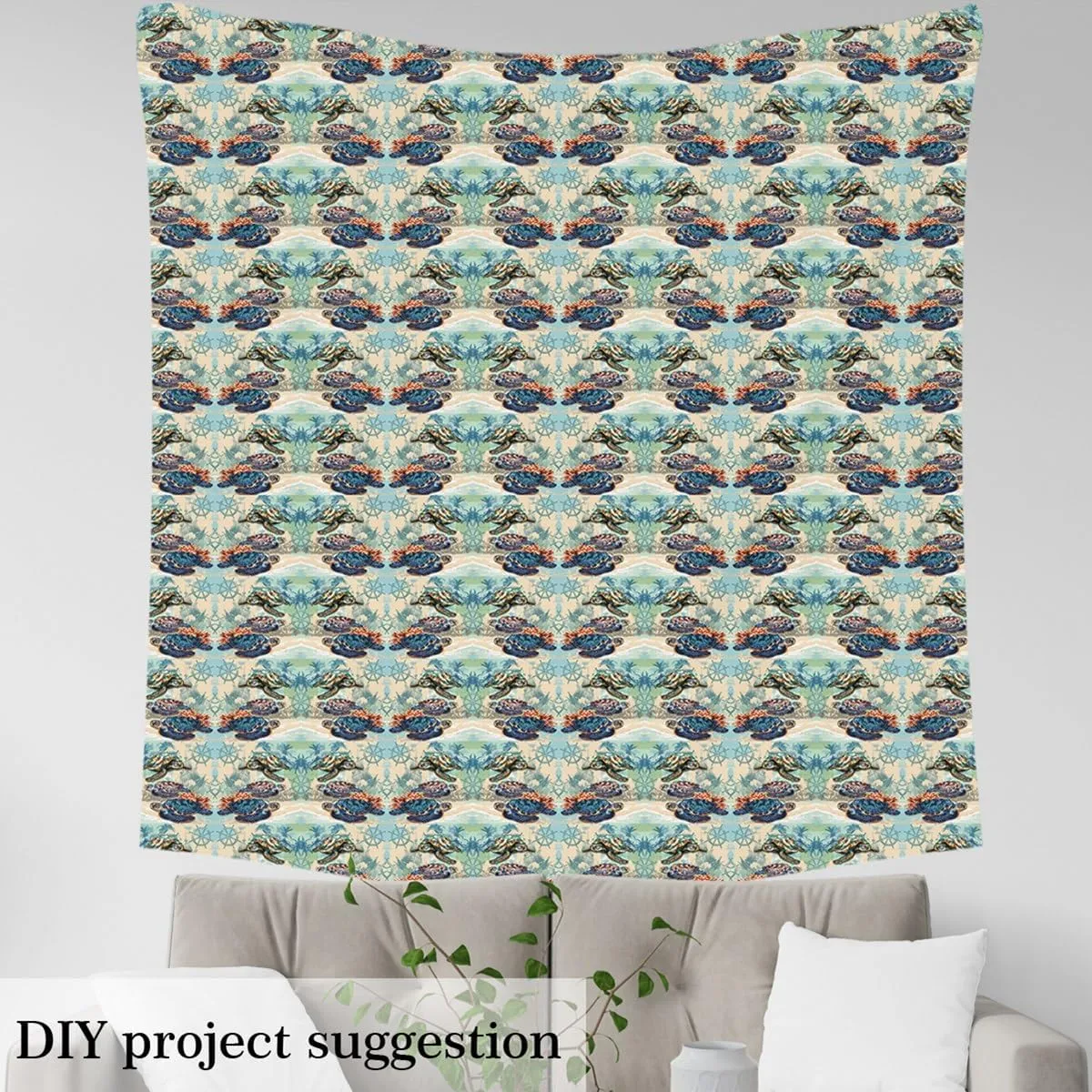 Feelyou Sea Turtle Upholstery Fabric for Chairs Compass Fabric by The Yard for Kids Boys Girls Nautical Decorative Waterproof Outdoor Fabric Ocean Sea Adventure Outdoor Fabric Room 1 Yard