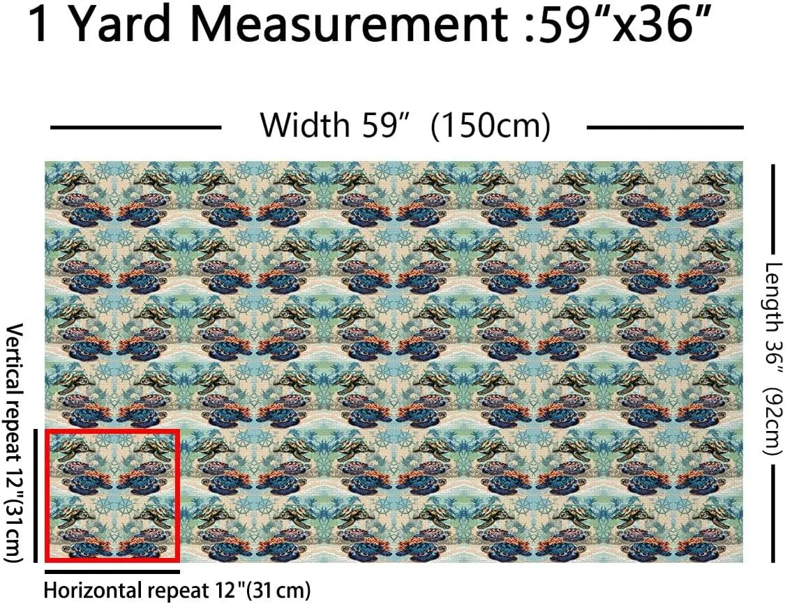 Feelyou Sea Turtle Upholstery Fabric for Chairs Compass Fabric by The Yard for Kids Boys Girls Nautical Decorative Waterproof Outdoor Fabric Ocean Sea Adventure Outdoor Fabric Room 1 Yard