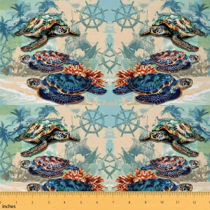 Feelyou Sea Turtle Upholstery Fabric for Chairs Compass Fabric by The Yard for Kids Boys Girls Nautical Decorative Waterproof Outdoor Fabric Ocean Sea Adventure Outdoor Fabric Room 1 Yard