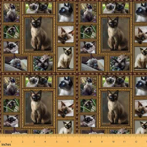 Feelyou Siamese Fabric by The Yard for Kids Boys Girls Cute Cat Decorative Waterproof Outdoor Fabric 1 Yard Kawaii Kitten Upholstery Fabric for Chairs Gift for Siamese Lover Outdoor Fabric