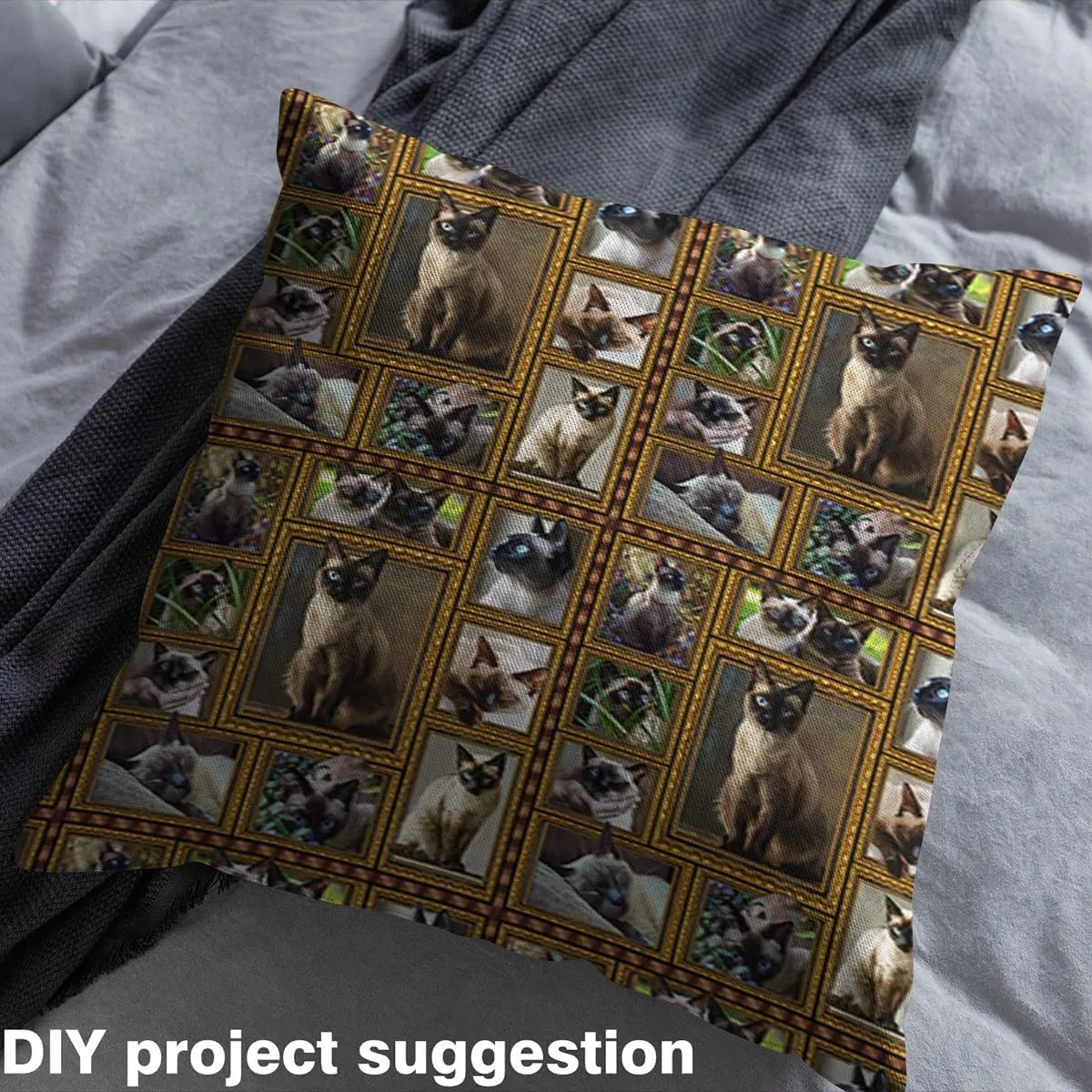Feelyou Siamese Fabric by The Yard for Kids Boys Girls Cute Cat Decorative Waterproof Outdoor Fabric 1 Yard Kawaii Kitten Upholstery Fabric for Chairs Gift for Siamese Lover Outdoor Fabric