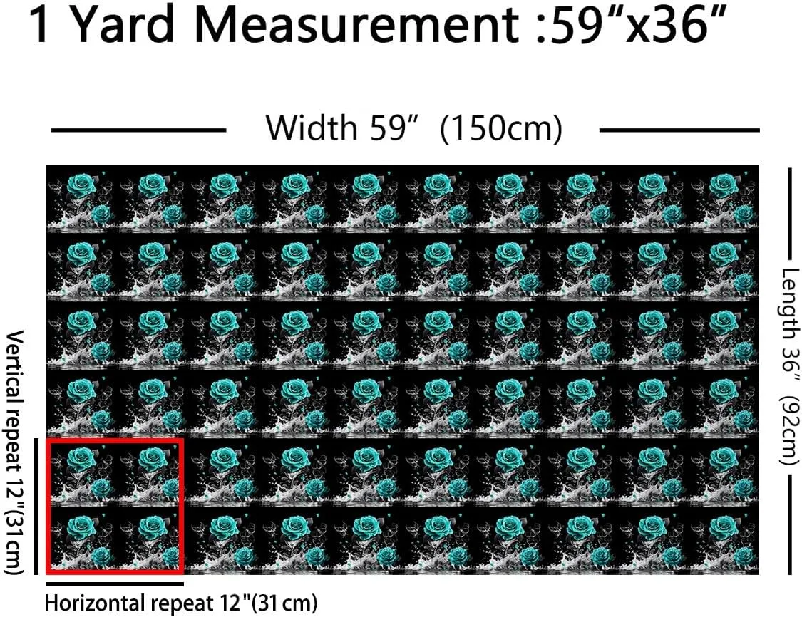 Feelyou Teal Rose Fabric by The Yard 3 Yards Romantic Floral Blossom Upholstery Fabric for Chairs Set for Adult Black Teal Decorative Waterproof Outdoor Fabric Reflection on Water