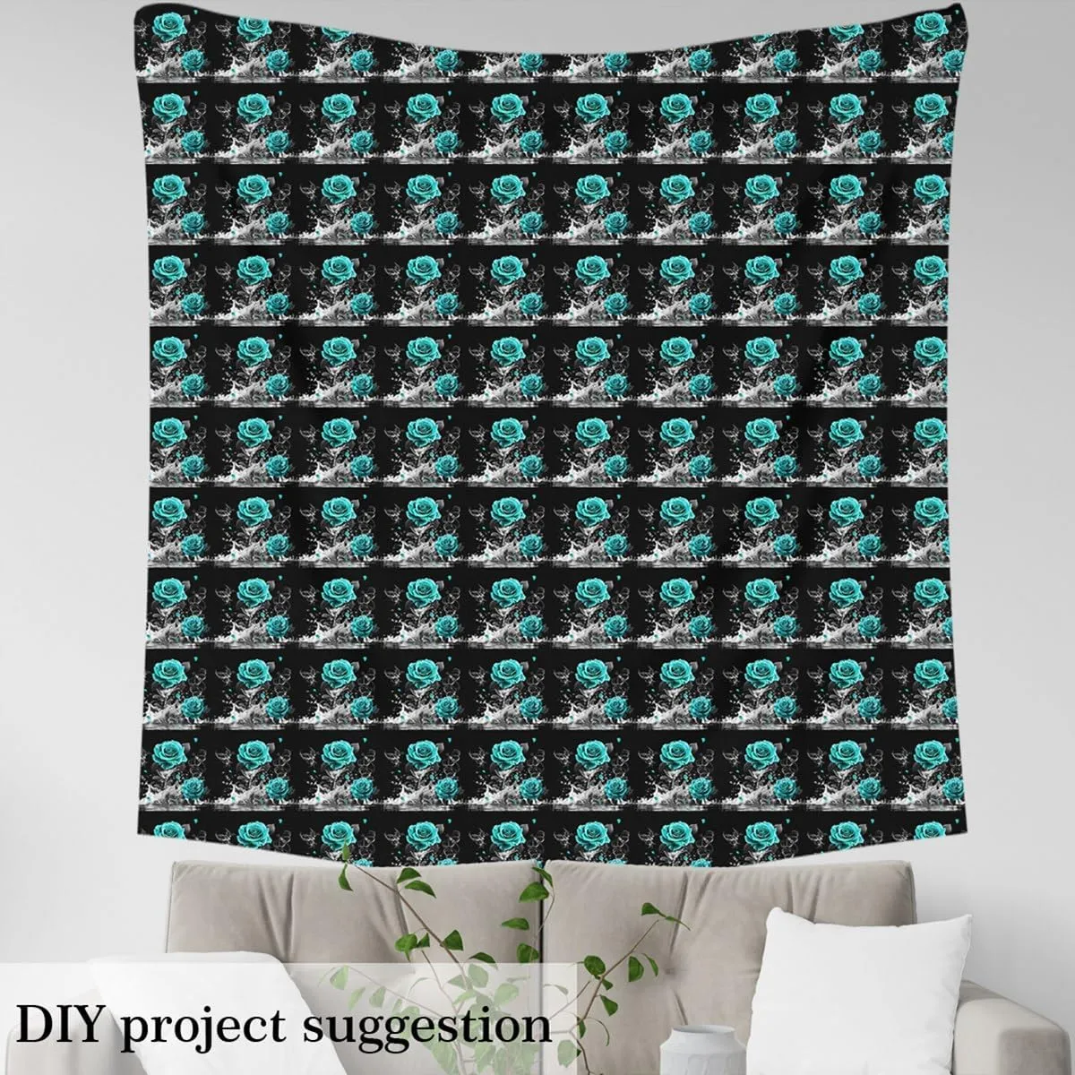Feelyou Teal Rose Fabric by The Yard 3 Yards Romantic Floral Blossom Upholstery Fabric for Chairs Set for Adult Black Teal Decorative Waterproof Outdoor Fabric Reflection on Water