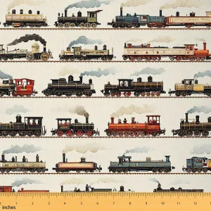Feelyou Vintage Train Fabric by The Yard 5 Yards Retro Steam Engine Upholstery Fabric for Chairs Retro Steam Locomotive Train Decorative Waterproof Outdoor Fabric Vehicle Train DIY Reupholstery Fabric