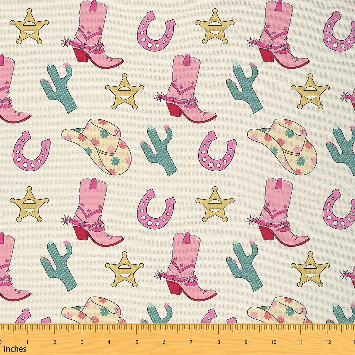 Feelyou Western Upholstery Fabric for Chairs 2 Yards Wild Cowboy Fabric by The Yard Decor Boots Hat Horseshoe Cactus Decorative Waterproof Outdoor Fabric Pink