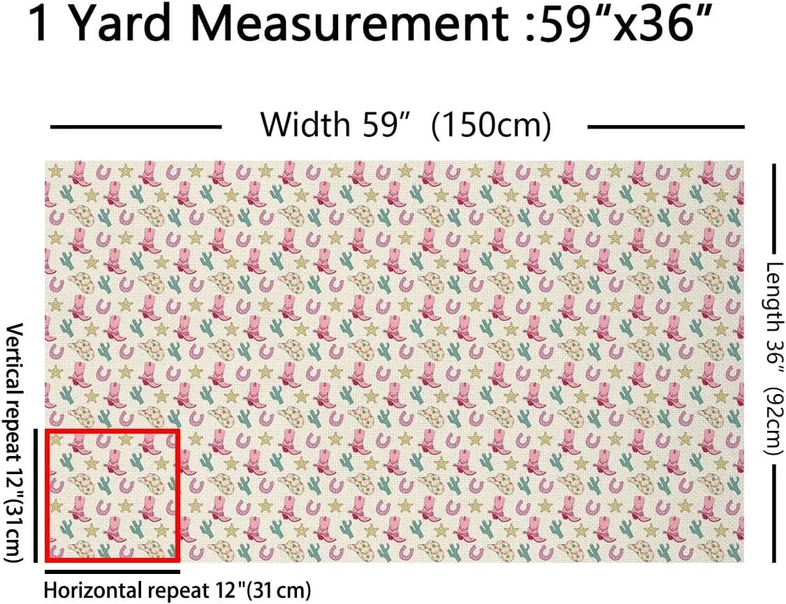 Feelyou Western Upholstery Fabric for Chairs 2 Yards Wild Cowboy Fabric by The Yard Decor Boots Hat Horseshoe Cactus Decorative Waterproof Outdoor Fabric Pink