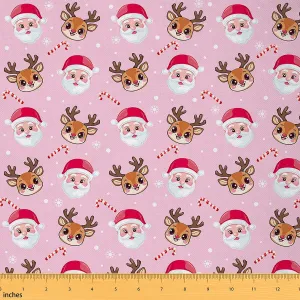 Feelyou Xmas Deer Elk Decor Fabric by The Yard for Kids Boys Girls Merry Christmas Upholstery Fabric for Chairs 1 Yard Santa Claus Waterproof Outdoor Fabric Cute Deer Reupholstery Fabric Decor