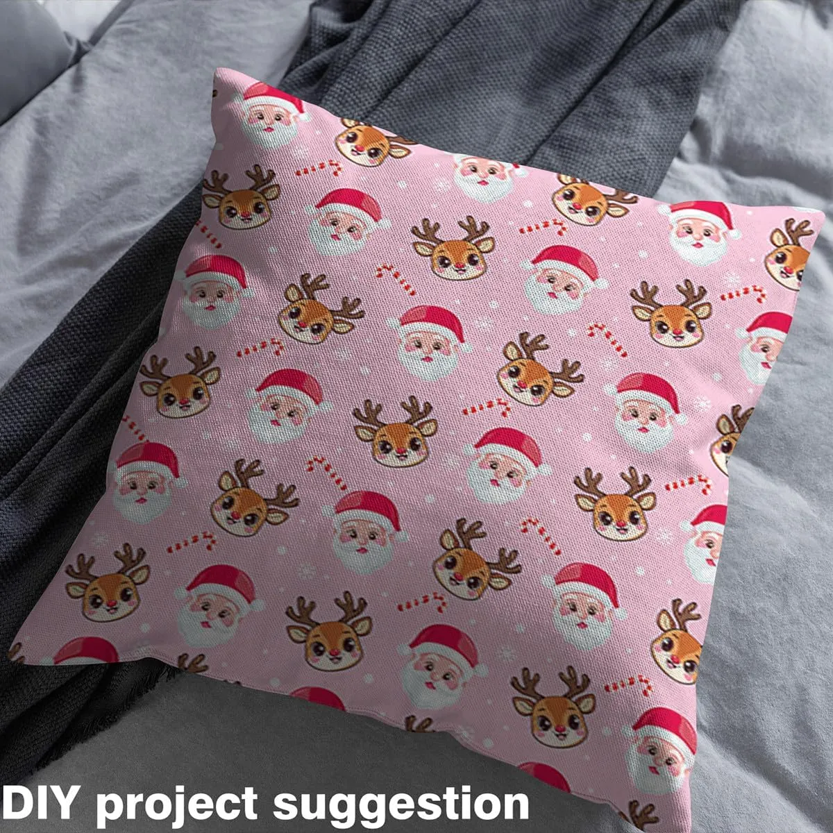 Feelyou Xmas Deer Elk Decor Fabric by The Yard for Kids Boys Girls Merry Christmas Upholstery Fabric for Chairs 1 Yard Santa Claus Waterproof Outdoor Fabric Cute Deer Reupholstery Fabric Decor
