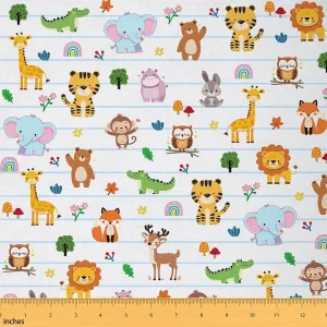 Feelyou Zoo Animal Fabric by The Yard 1 Yard Cute Wild Animals Upholstery Fabric for Chairs for Kids Boys Girls Cartoon Wildlife Decorative Waterproof Outdoor Fabric Exotic Natural Outdoor Fabric