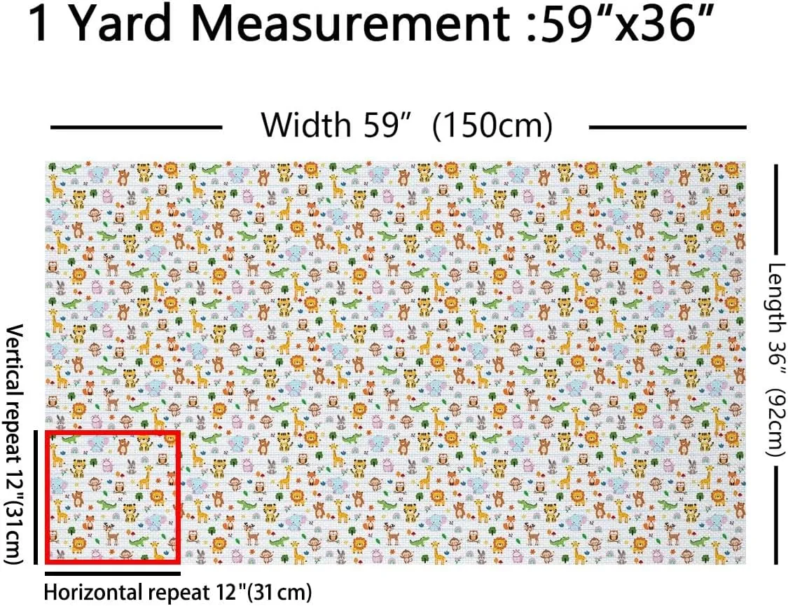 Feelyou Zoo Animal Fabric by The Yard 1 Yard Cute Wild Animals Upholstery Fabric for Chairs for Kids Boys Girls Cartoon Wildlife Decorative Waterproof Outdoor Fabric Exotic Natural Outdoor Fabric