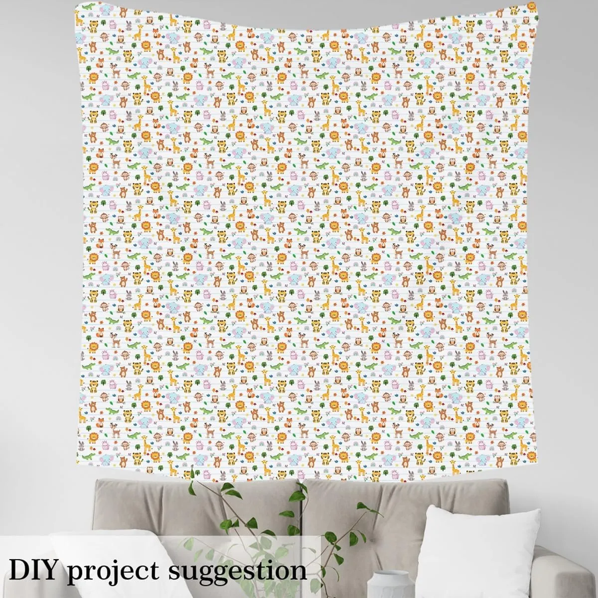 Feelyou Zoo Animal Fabric by The Yard 1 Yard Cute Wild Animals Upholstery Fabric for Chairs for Kids Boys Girls Cartoon Wildlife Decorative Waterproof Outdoor Fabric Exotic Natural Outdoor Fabric