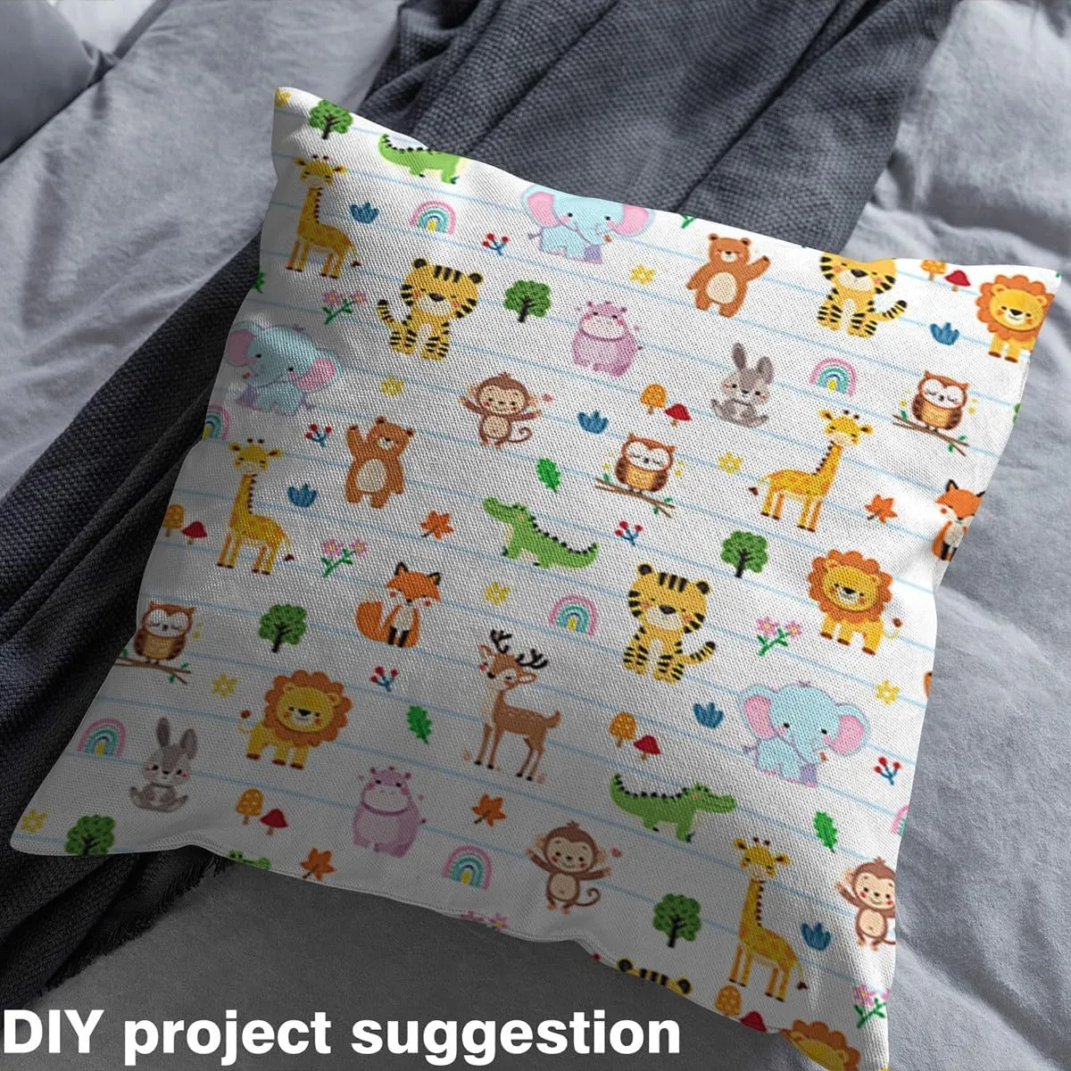 Feelyou Zoo Animal Fabric by The Yard 1 Yard Cute Wild Animals Upholstery Fabric for Chairs for Kids Boys Girls Cartoon Wildlife Decorative Waterproof Outdoor Fabric Exotic Natural Outdoor Fabric