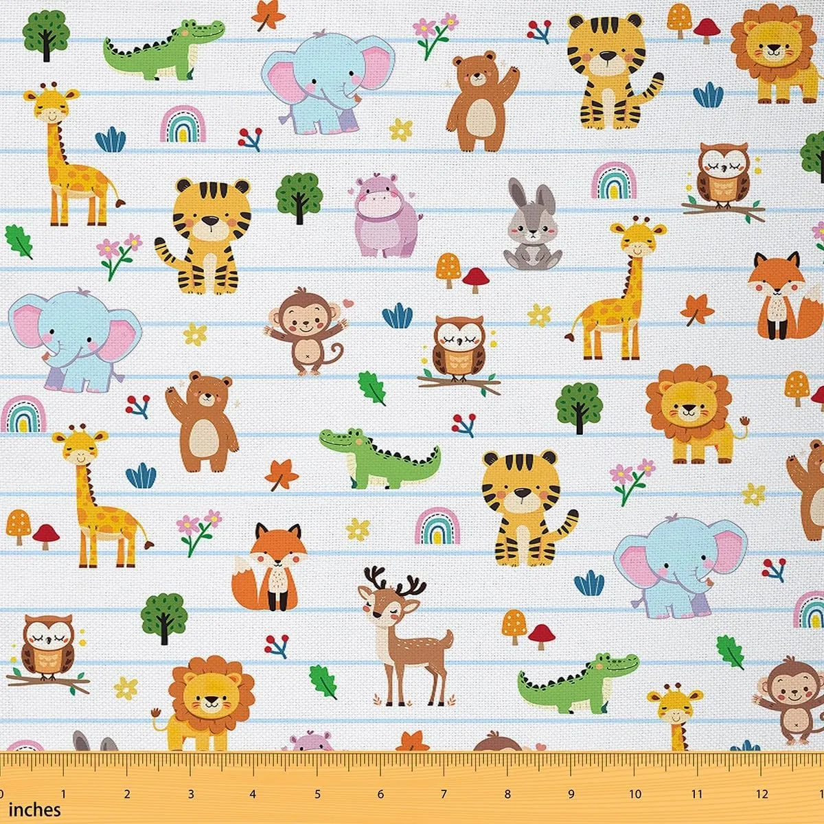 Feelyou Zoo Animal Fabric by The Yard 1 Yard Cute Wild Animals Upholstery Fabric for Chairs for Kids Boys Girls Cartoon Wildlife Decorative Waterproof Outdoor Fabric Exotic Natural Outdoor Fabric