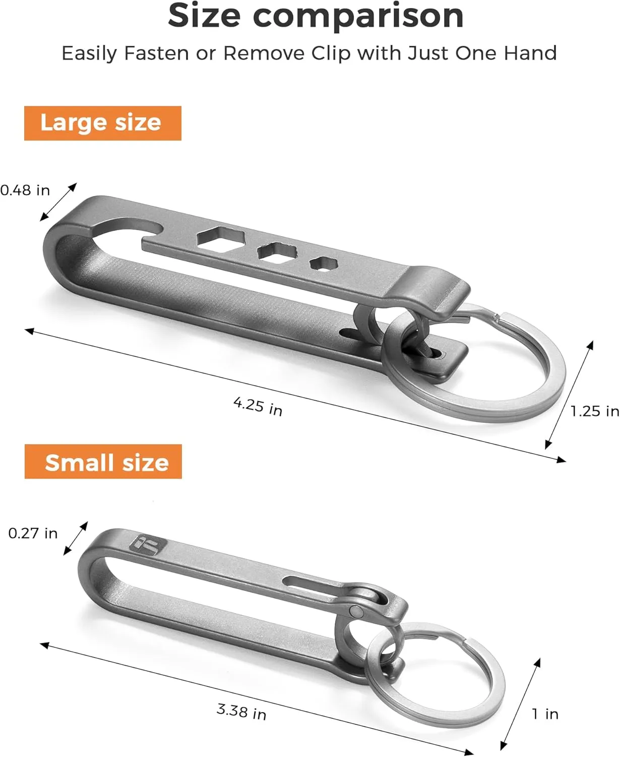 FEGVE Titanium Belt Clip, Carabiner Keychain Holder With Key Ring for Pants Purse