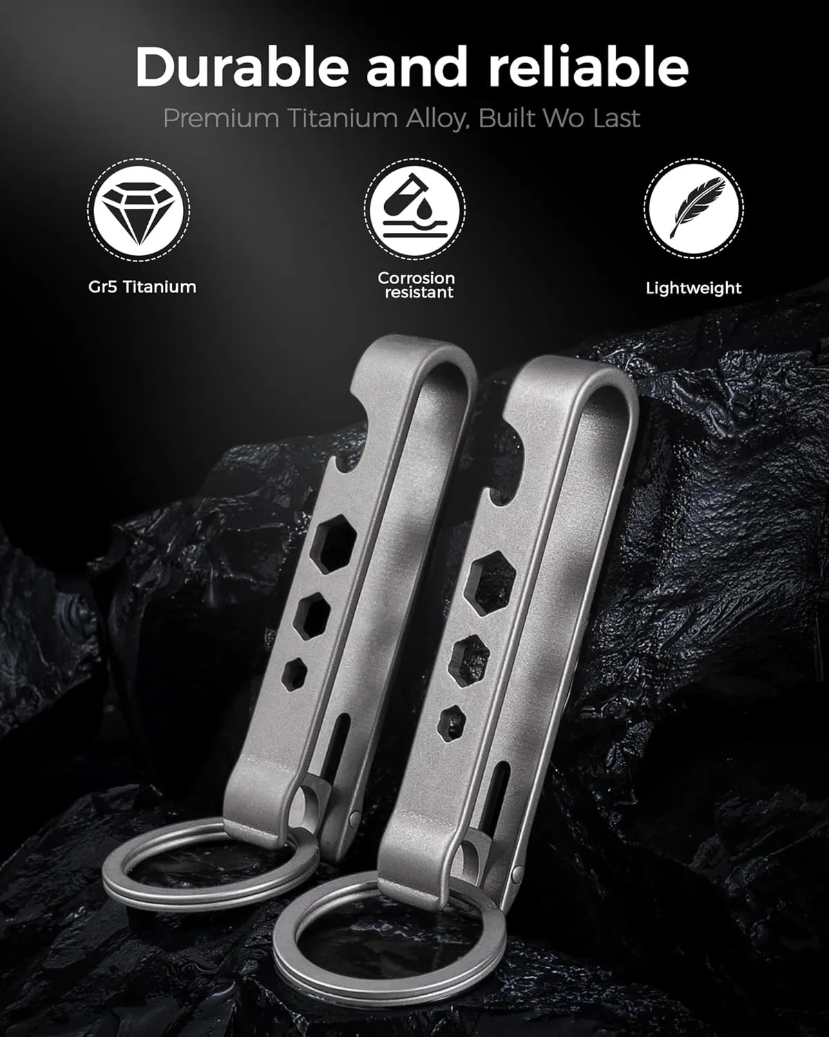FEGVE Titanium Belt Clip, Carabiner Keychain Holder With Key Ring for Pants Purse