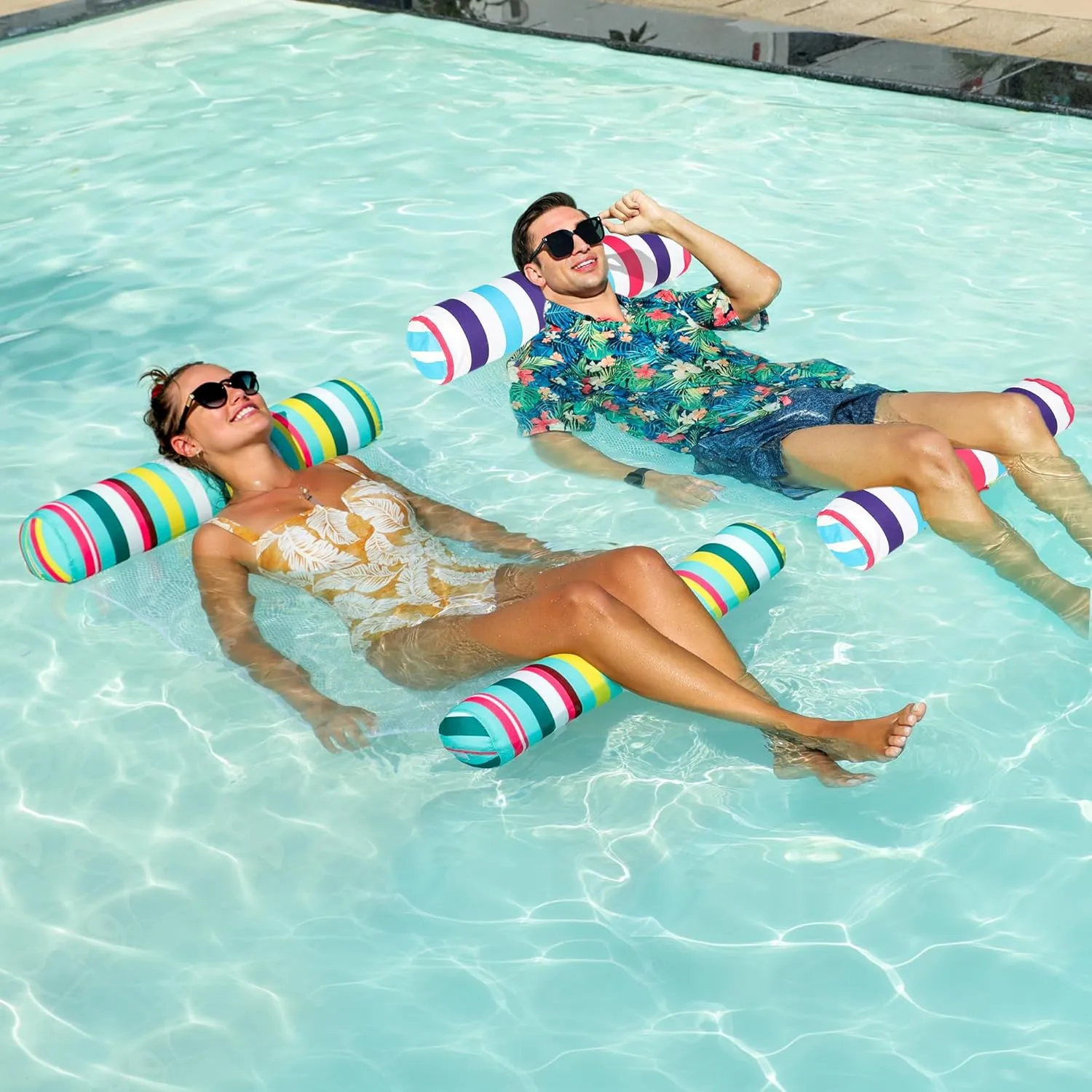 FindUWill 2 Pack Fabric Water Swimming Pool Floats Hammock, XL, Inflatable Multi-Purpose Water Hammocks Floaties (Saddle, Lounge Chair, Hammock, Drifter), Pool Float Lounger for Adults Vacation