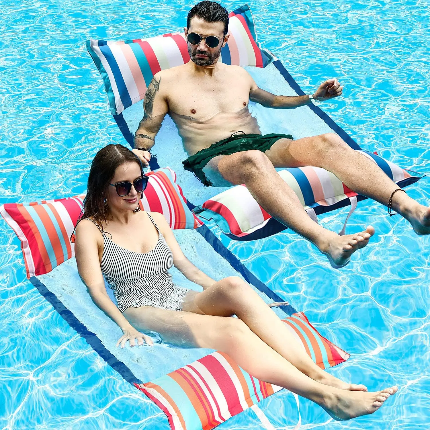 FindUWill Fabric Pool Hammock Floats, XL, 2Pack Inflatable Multi Purpose Water Hammocks Floaties (Saddle, Lounge Chair, Hammock, Drifter), Pool Float Lounger for Adults