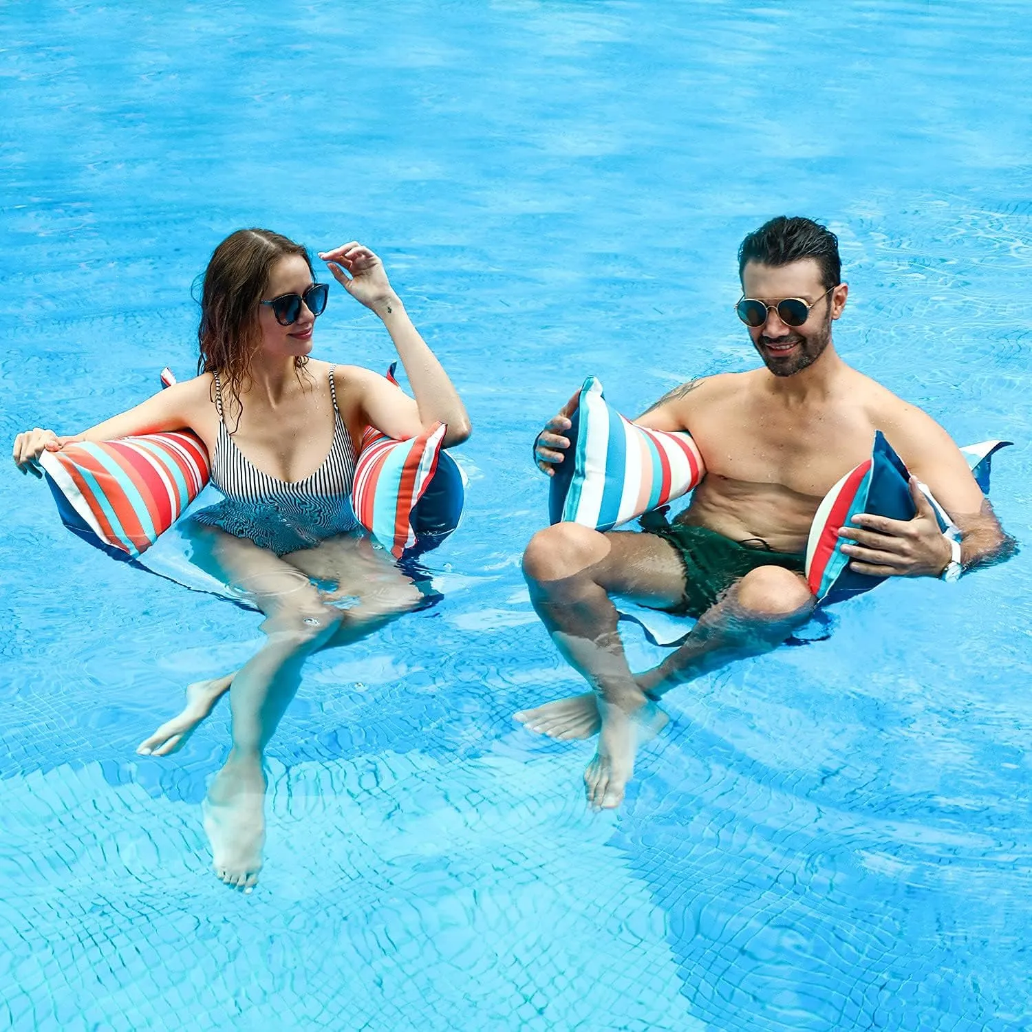 FindUWill Fabric Pool Hammock Floats, XL, 2Pack Inflatable Multi Purpose Water Hammocks Floaties (Saddle, Lounge Chair, Hammock, Drifter), Pool Float Lounger for Adults
