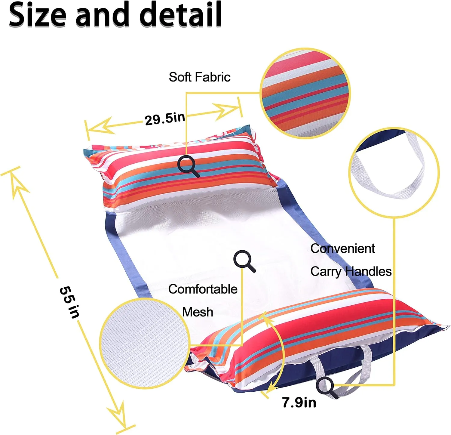 FindUWill Fabric Pool Hammock Floats, XL, 2Pack Inflatable Water Hammocks Floaties 4-in-1 (Saddle, Lounge Chair, Hammock, Drifter), Pool Float Lounger for Adults