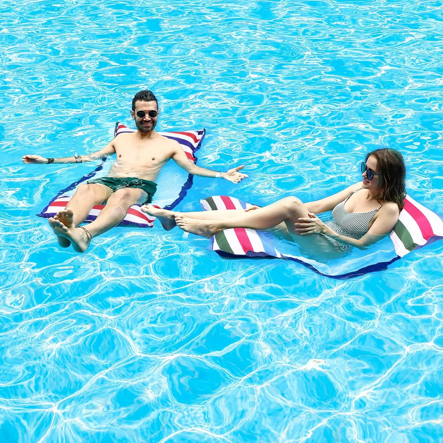 FindUWill Fabric Pool Hammock Floats, XL, 2Pack Inflatable Water Hammocks Floaties 4-in-1 (Saddle, Lounge Chair, Hammock, Drifter), Pool Float Lounger for Adults