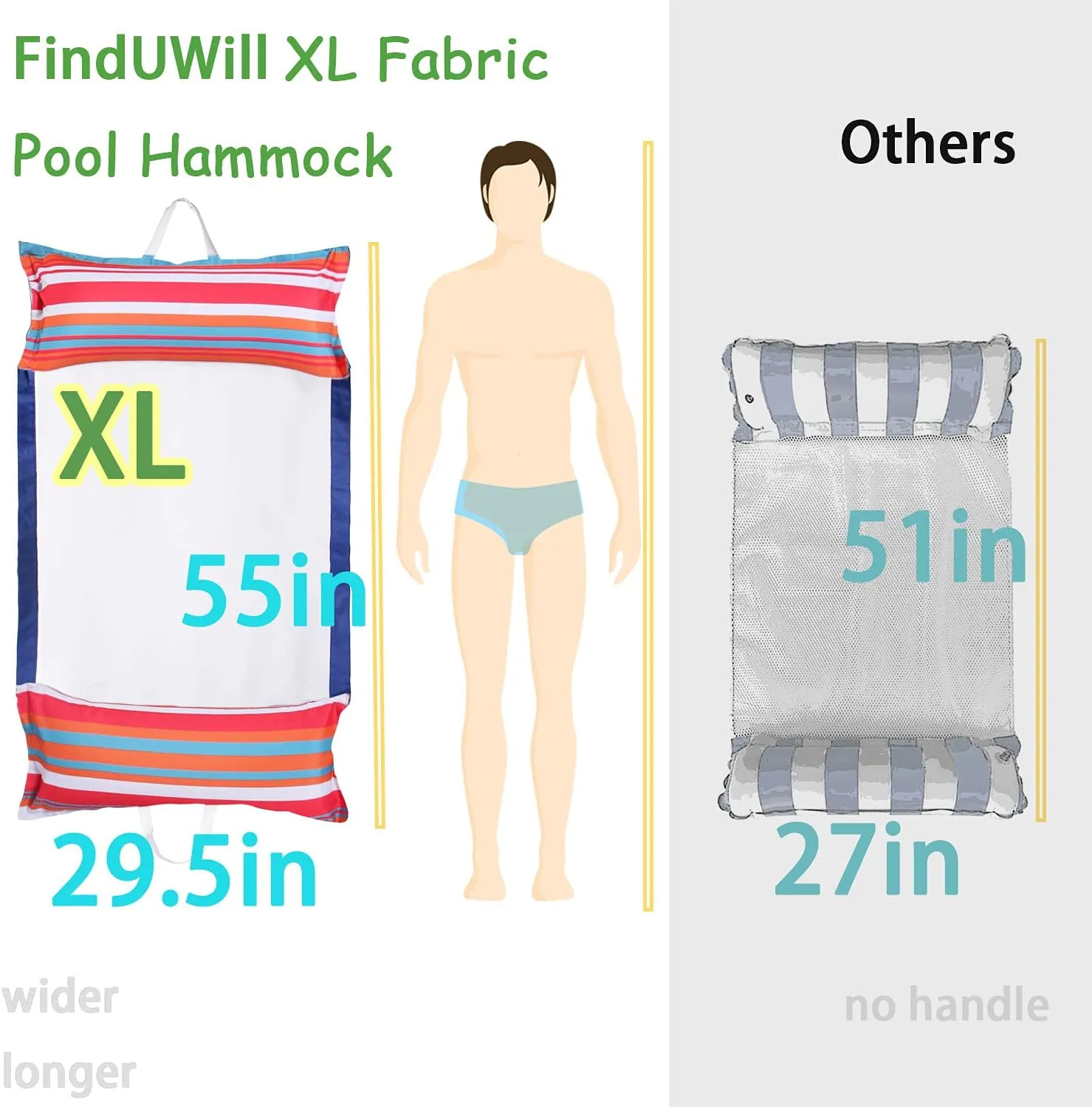 FindUWill Pool Hammock Floats, XL, 2Pack Inflatable Water Floaties 4-in-1 (Saddle, Lounge Chair, Drifter), Lounger for Adults