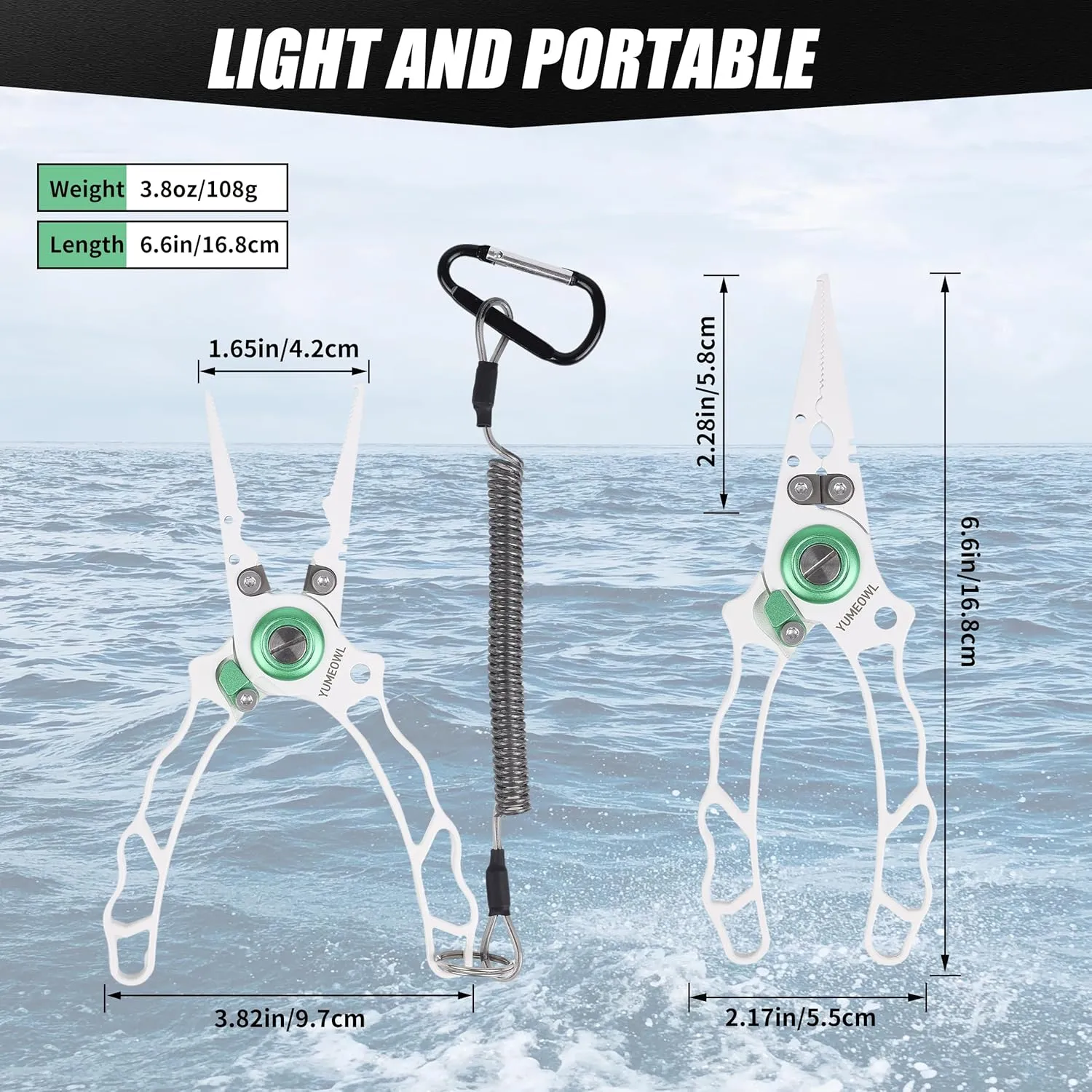 Fishing Pliers with Innovative Ergonomical Handle, Corrosion Saltwater Resistant,Fishing Multitool Hook Remover Braided Fishing Line Cutting, Split Ring with Coiled Lanyard and Sheath