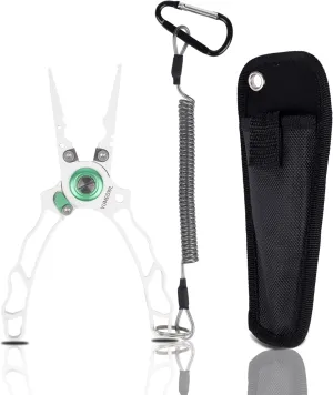 Fishing Pliers with Innovative Ergonomical Handle, Corrosion Saltwater Resistant,Fishing Multitool Hook Remover Braided Fishing Line Cutting, Split Ring with Coiled Lanyard and Sheath