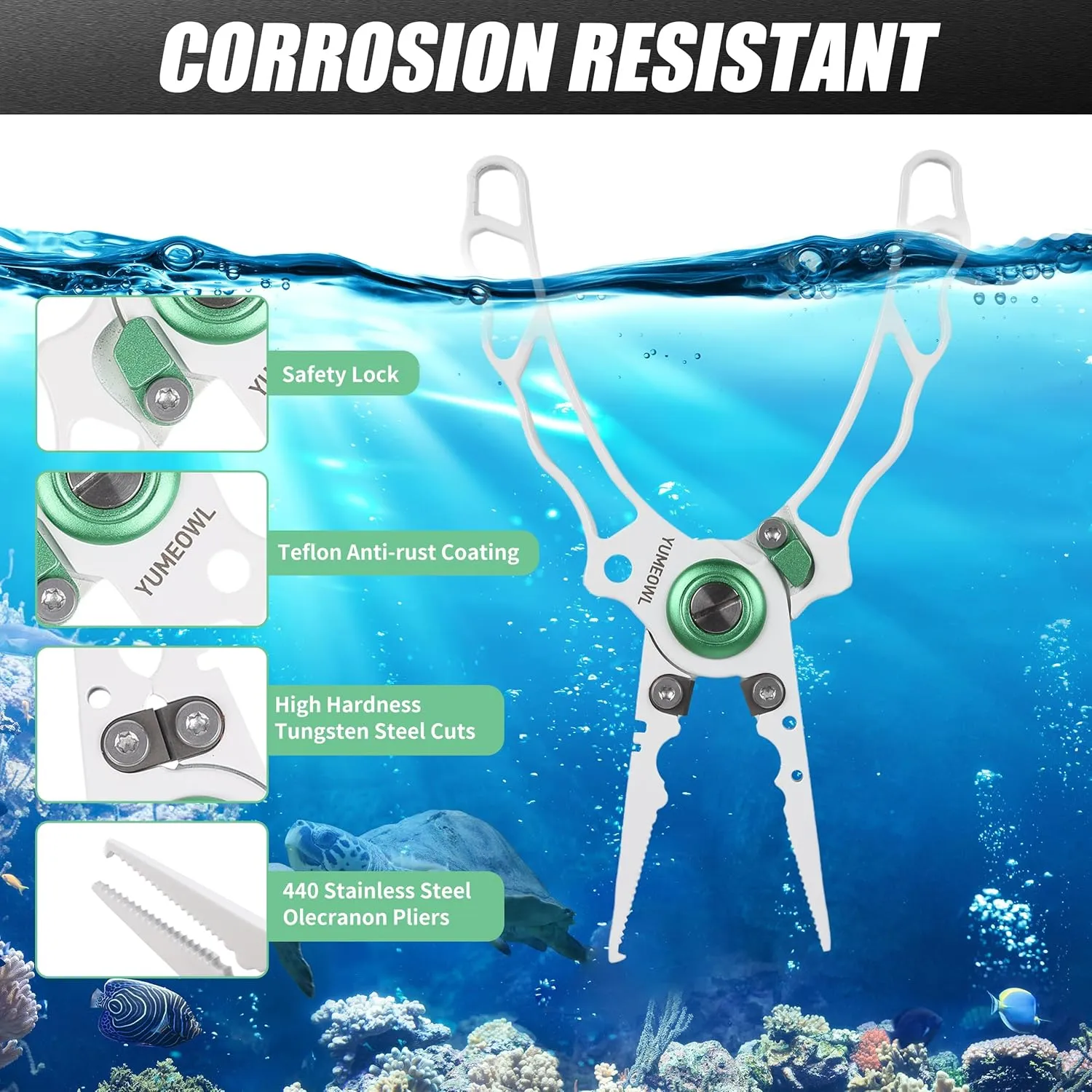 Fishing Pliers with Innovative Ergonomical Handle, Corrosion Saltwater Resistant,Fishing Multitool Hook Remover Braided Fishing Line Cutting, Split Ring with Coiled Lanyard and Sheath