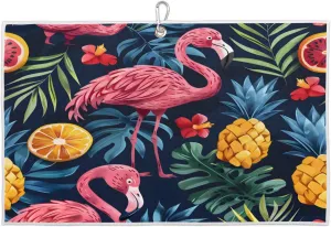 Flamingo Pineapple Orange Leaf Flower Golf Towel with Heavy Duty Carabiner Ultra Absorbent Quick Dry Perfect for Cleaning Clubs Balls Gear Essential Golf Accessory for Men Women Kids
